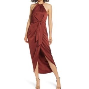 Shona Joy Lux Front Tie Mocha Coctail Midi Dress
